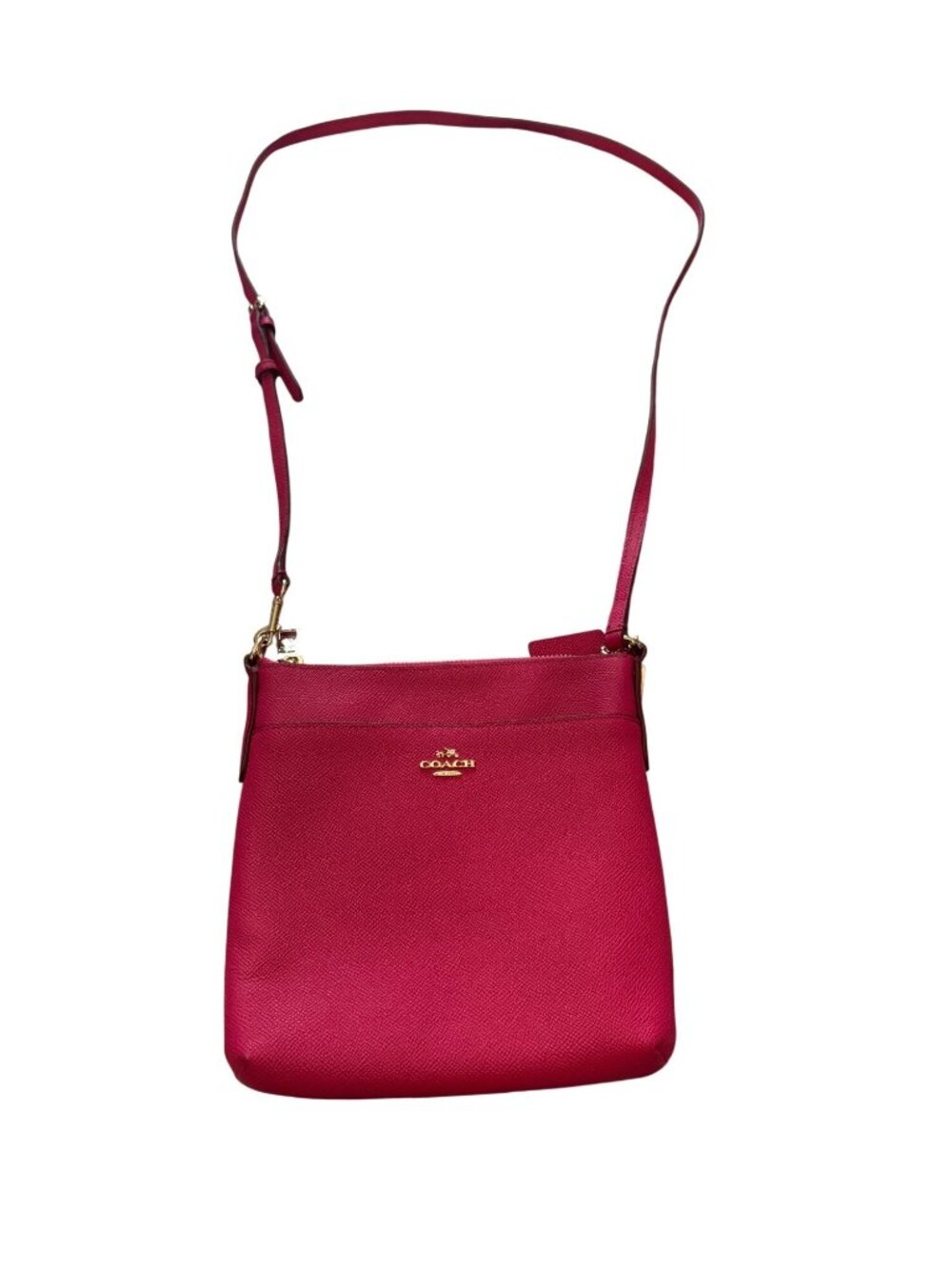 Coach Fuchsia Pink Leather Crossbody Purse- Adjustable Strap & Gold Hardware Bag